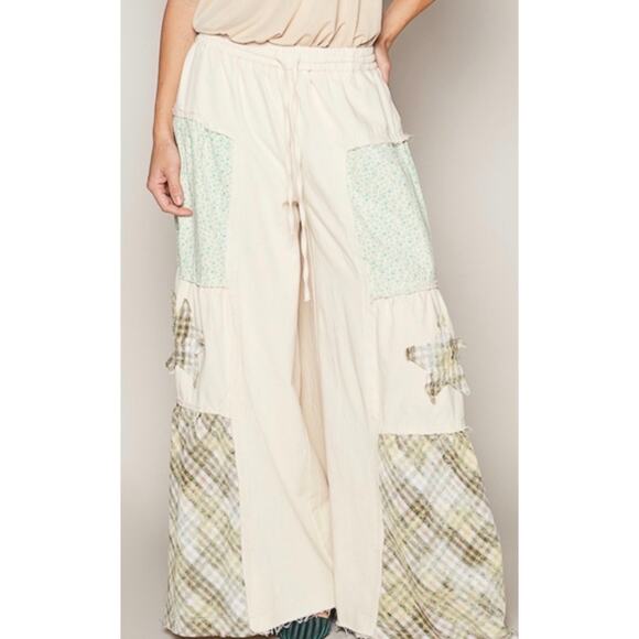 POL Star Patch Wide Leg Pants – Drawstring Contrast Casual Trousers - Picture 1 of 3